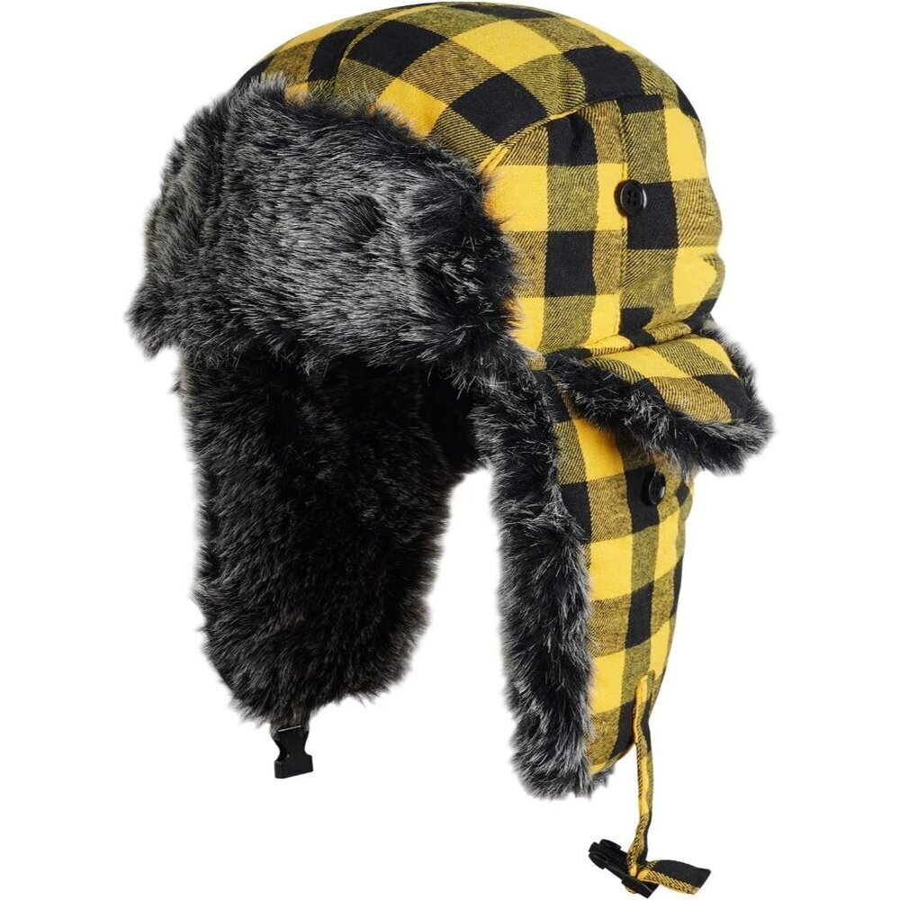 Men Yellow ONWAY Faux Fur Trapper Hat Cozy Winter Ear Flaps Hat